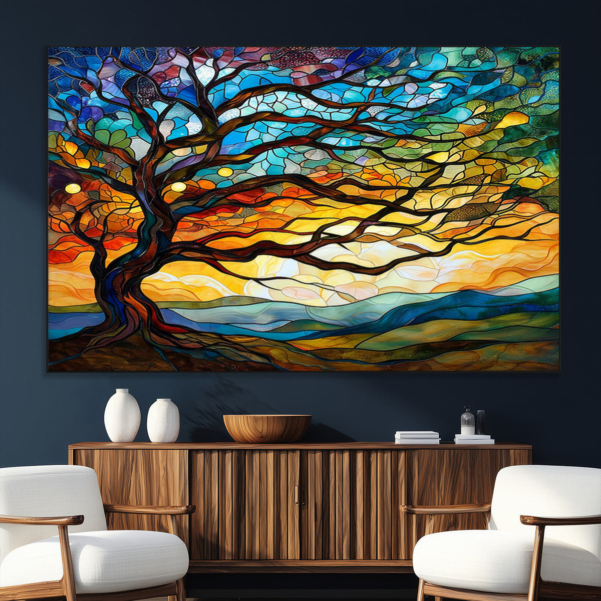 Mosaic Tree Wall Art | Ready to Hang Stained Glass Style