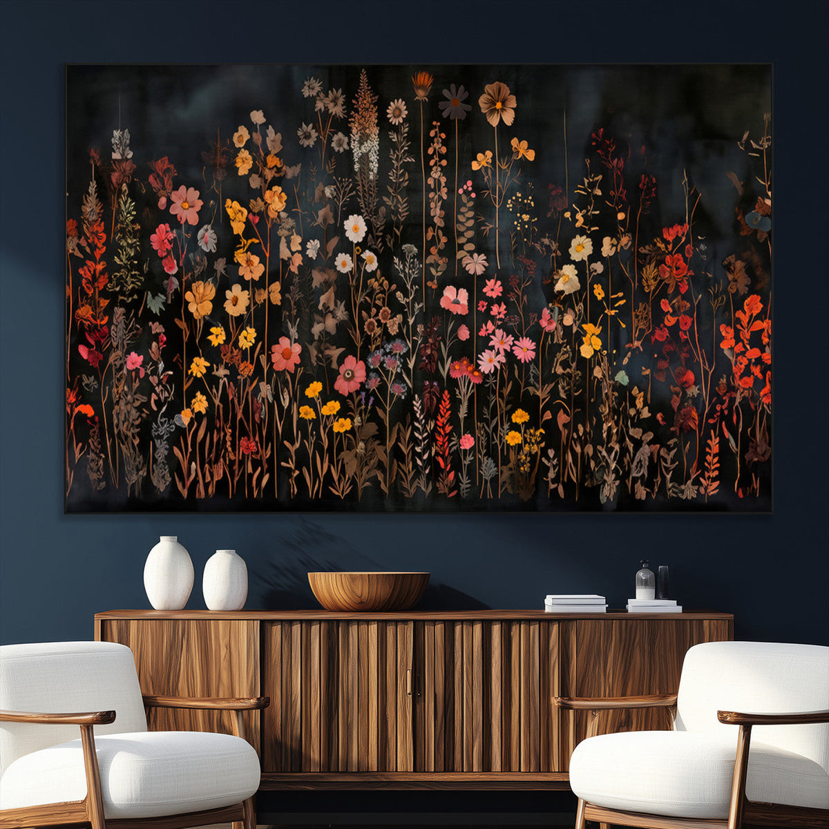 Large Floral Painting Print Illustration Flowers Canvas Wall