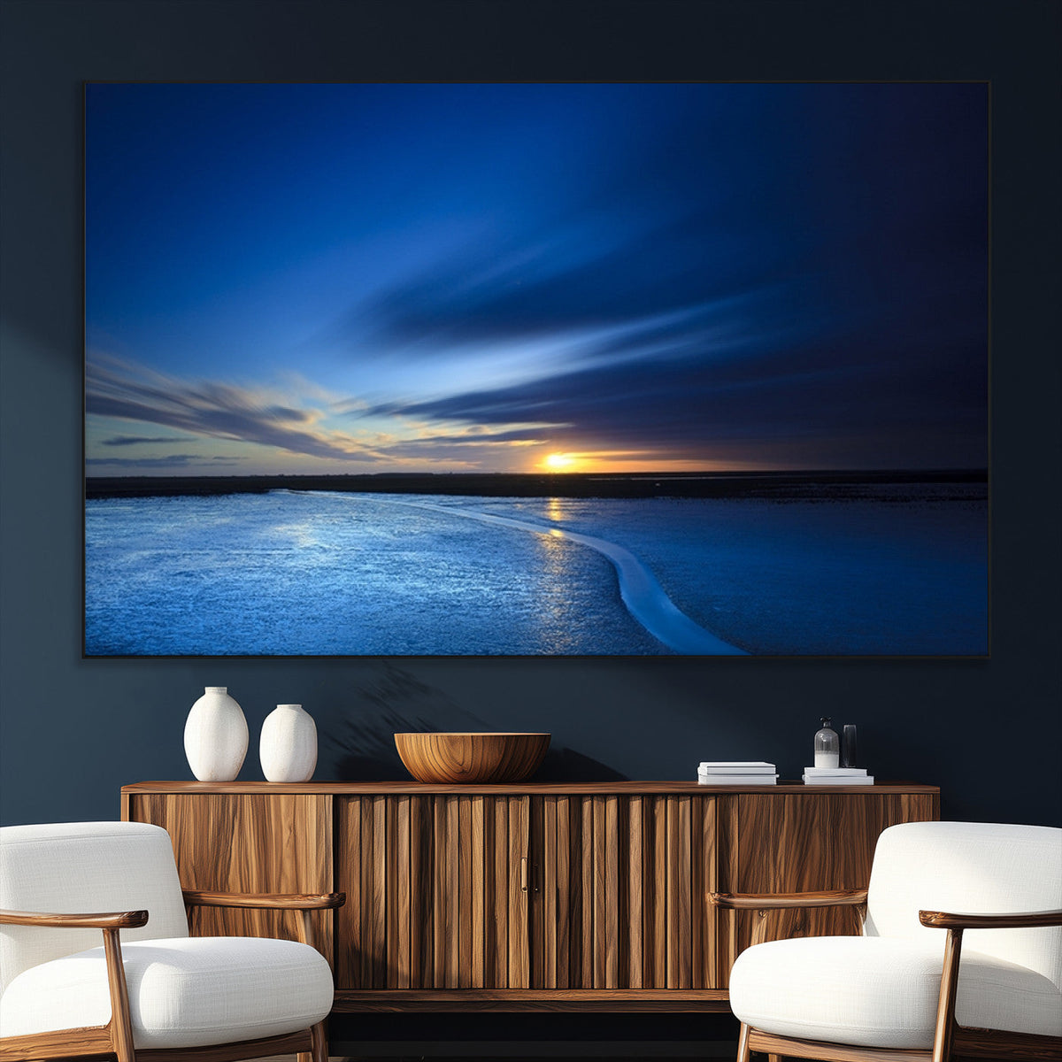 Blue Sunset Ocean Canvas Wall Art Print – Serene Coastal