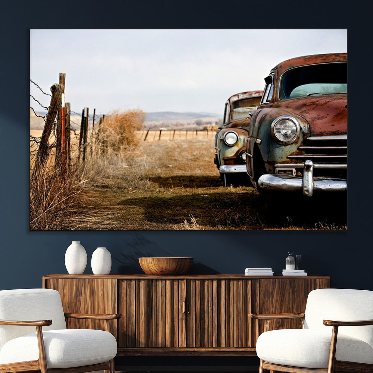 Old Rustic Classic Car Wall Art Canvas Print