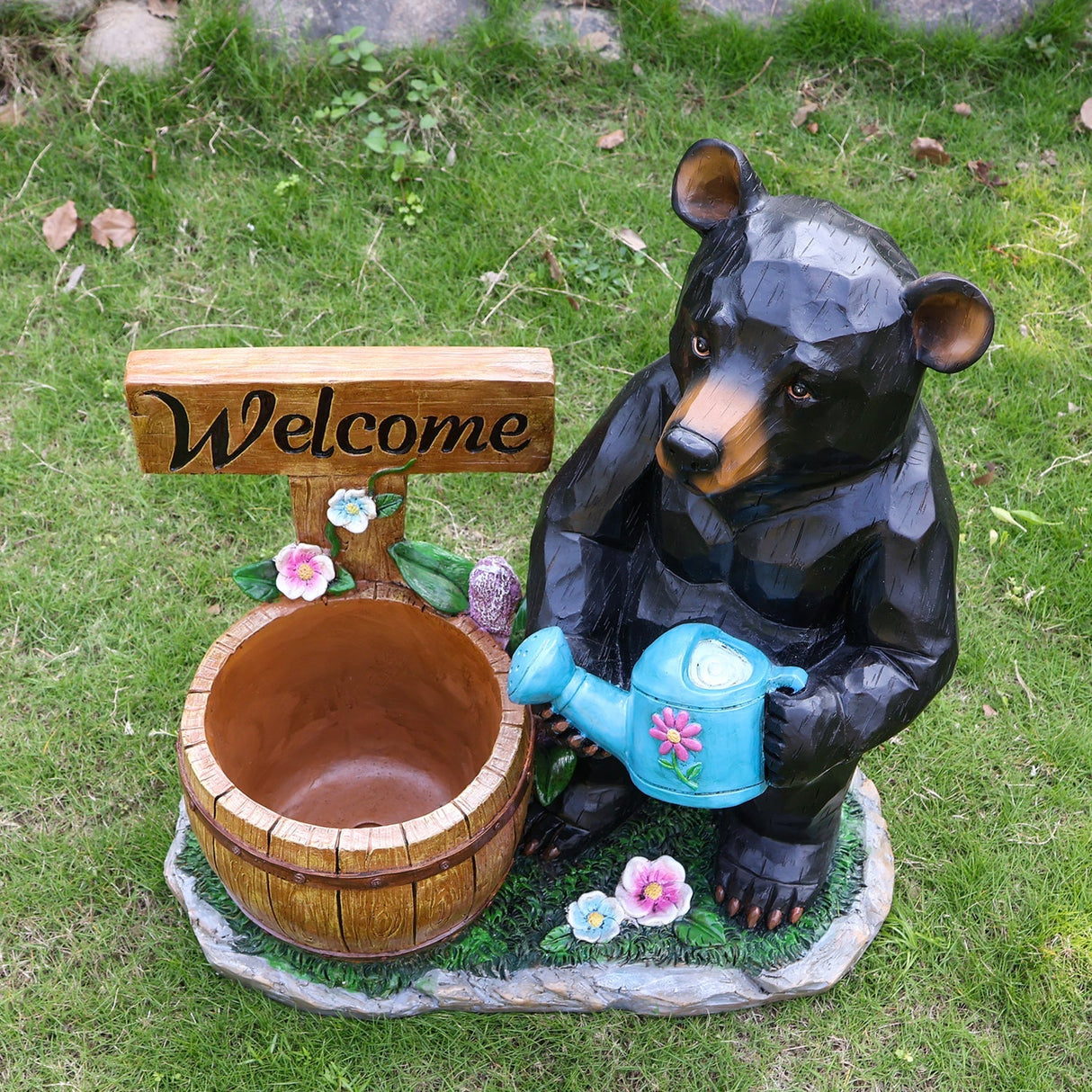Outdoor Garden Sculpture Bear Flower Pot Planter