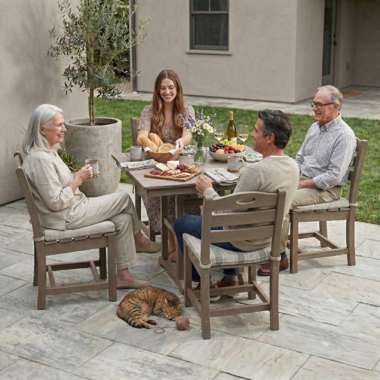 Antique Wood Color HDPE 5-Piece Outdoor Patio Dining Set