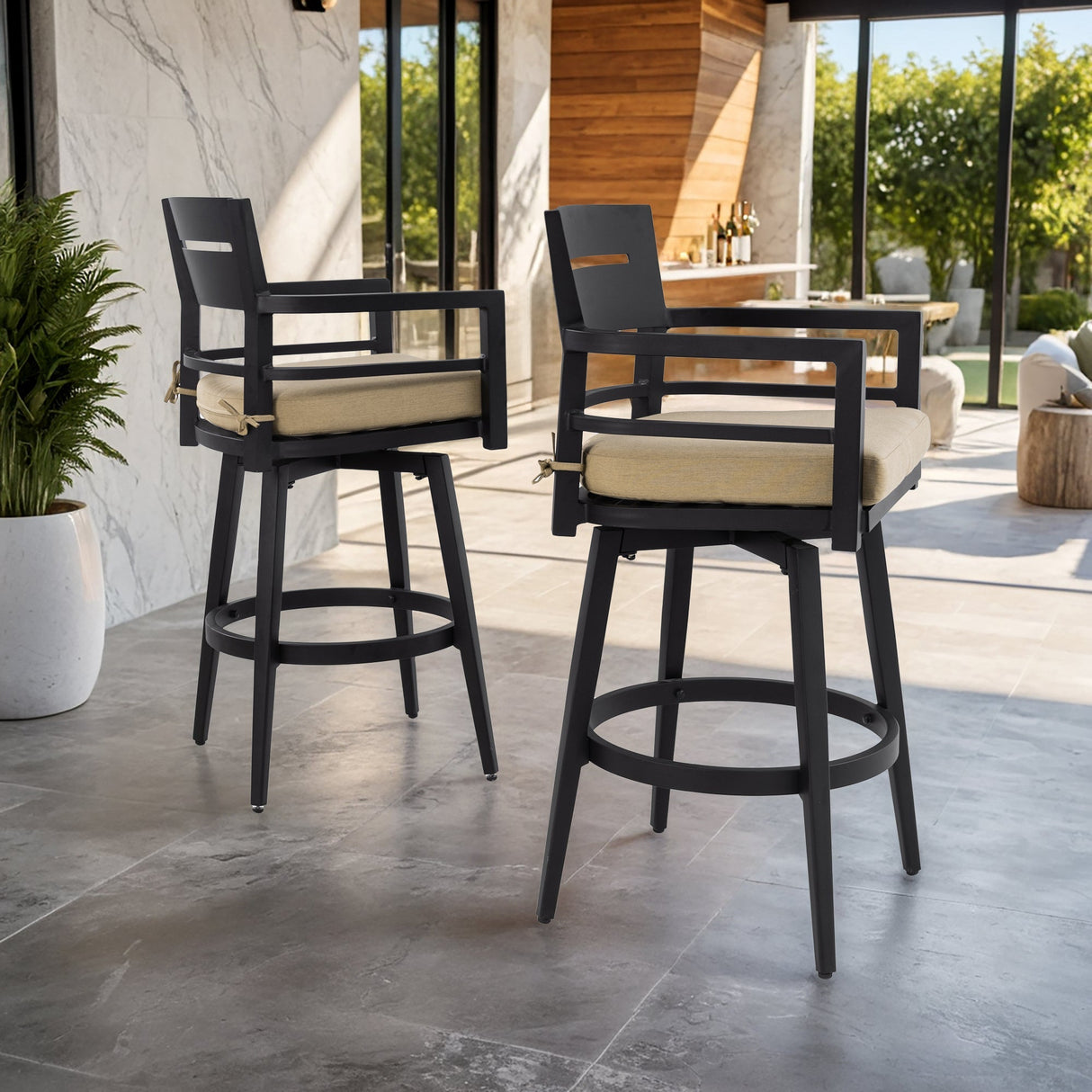 Modern Outdoor 2-Piece Swivel Bar Chairs