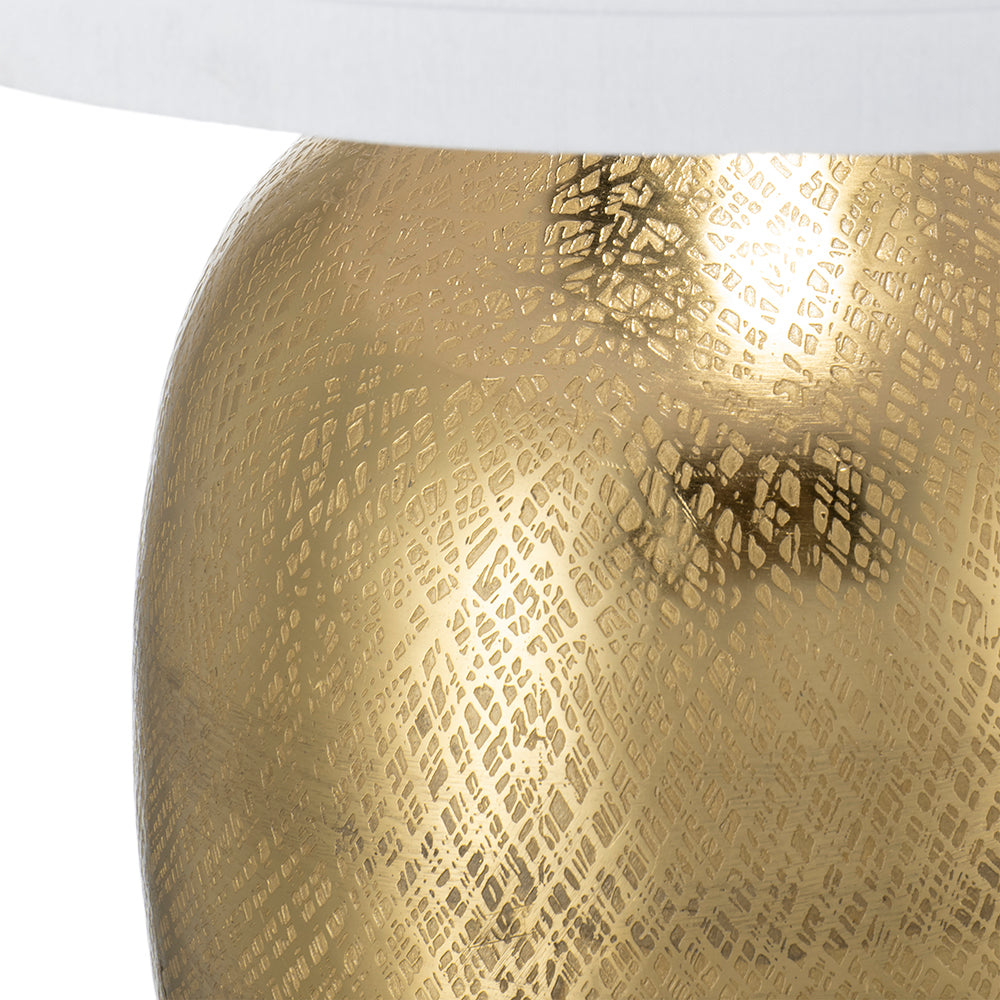 D18x31" Round Aluminum Sheet Gold Table Lamp with White Fabric Shade