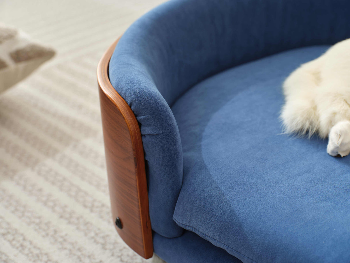 Scandinavian Style Elevated Dog Bed Mid Size Dark Blue Velvet