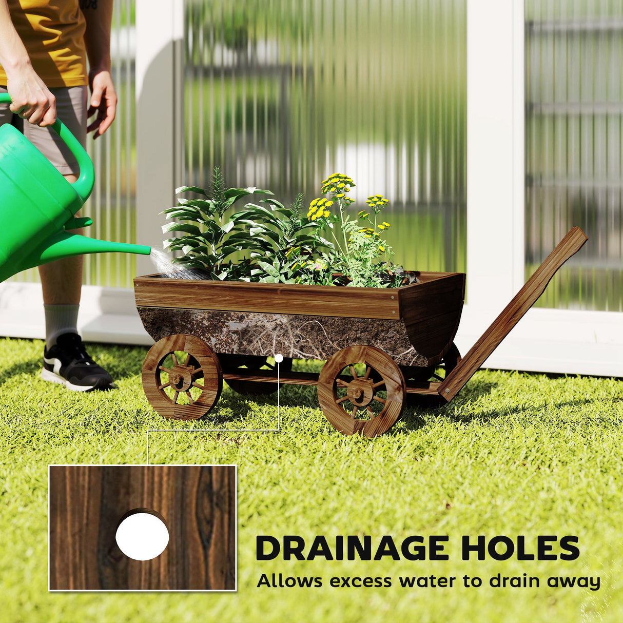 Outsunny Wooden Wagon Planter Box