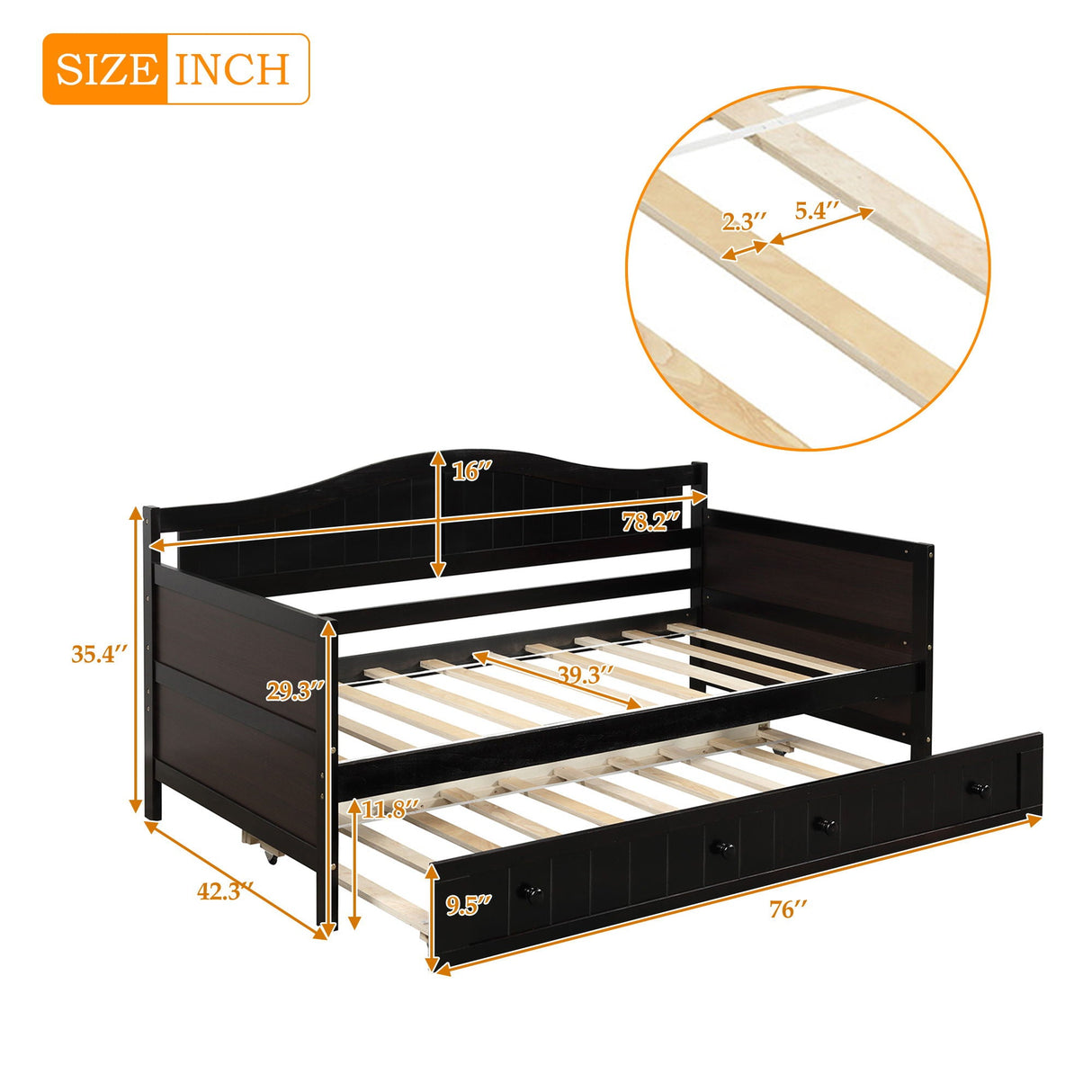 Wooden Daybed, Sofa Bed, No Box Spring Needed