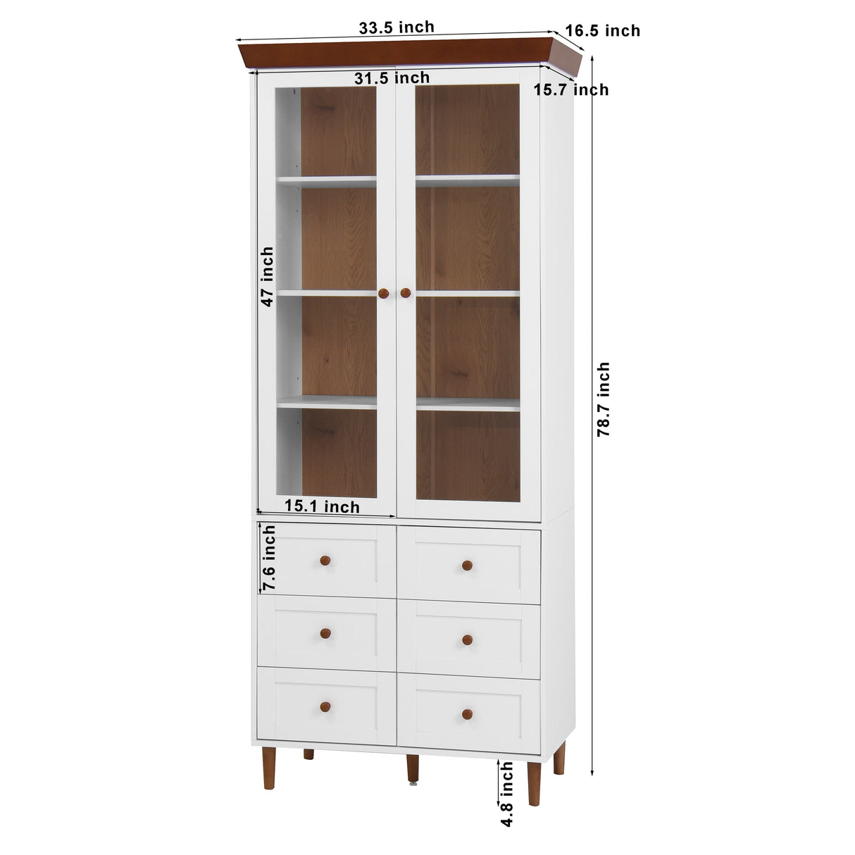 White MDF Display Storage Cabinet with Glass Doors and Adjustable Shelves