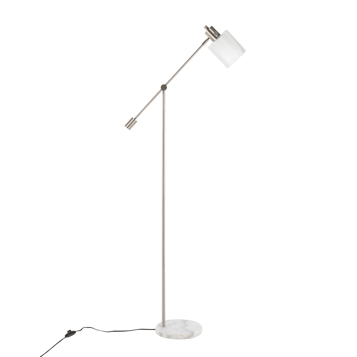 Marcel Contemporary/Glam Floor Lamp in White Marble and Nickel Metal