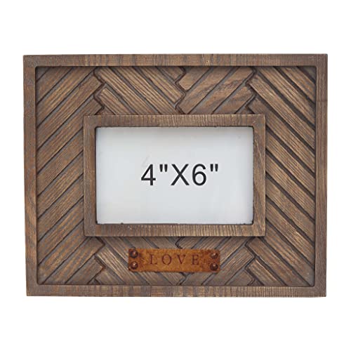 Love-Themed-Wood-Picture-Frame-with-HD-Glass-Face-for-6-x-4-Photo,-Farmhouse-Rustic-Single-Photo-Frame,-Dark-Brown-Picture-Frames