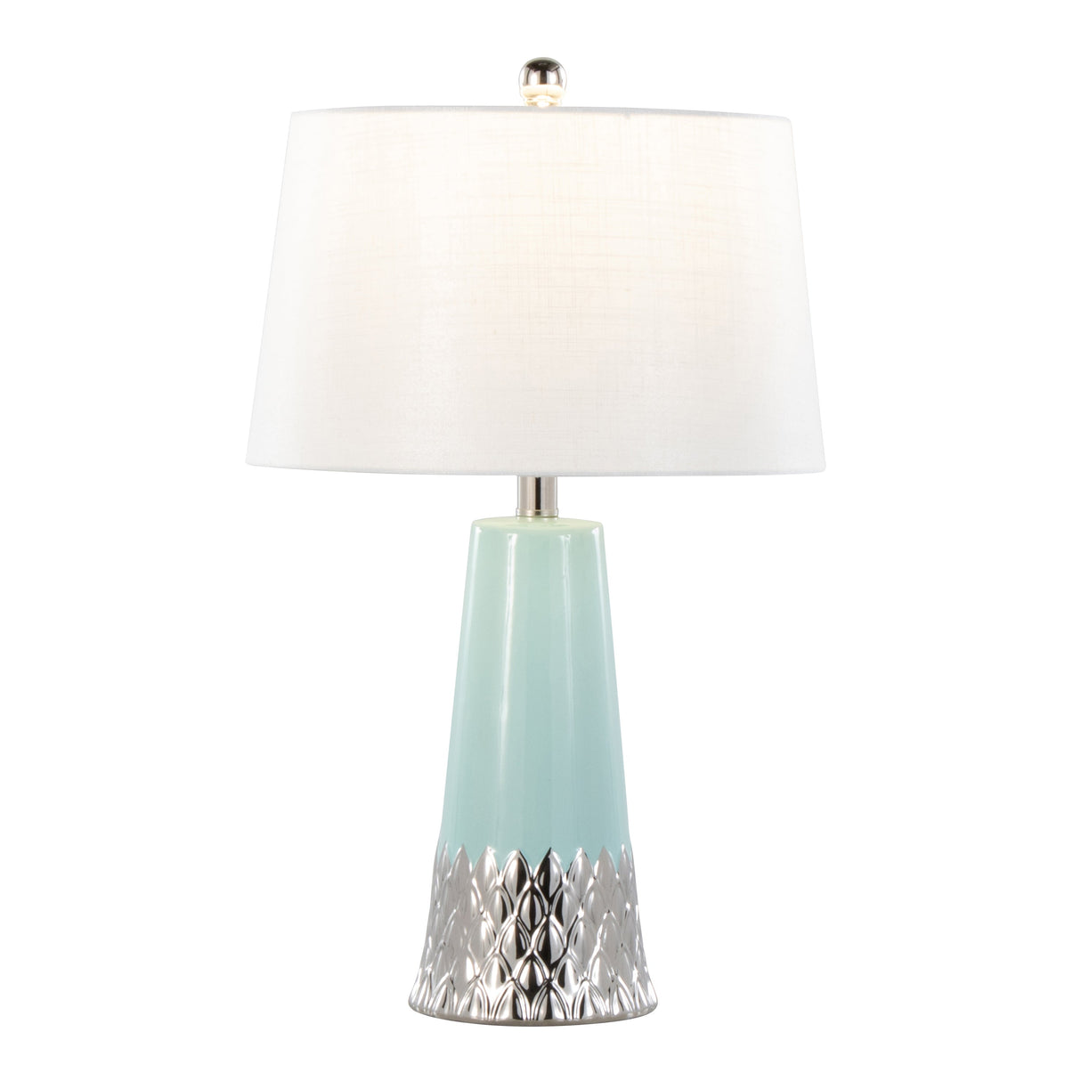 Penelope 22' Contemporary Ceramic Table Lamp with Tiffany Blue & Silver Body