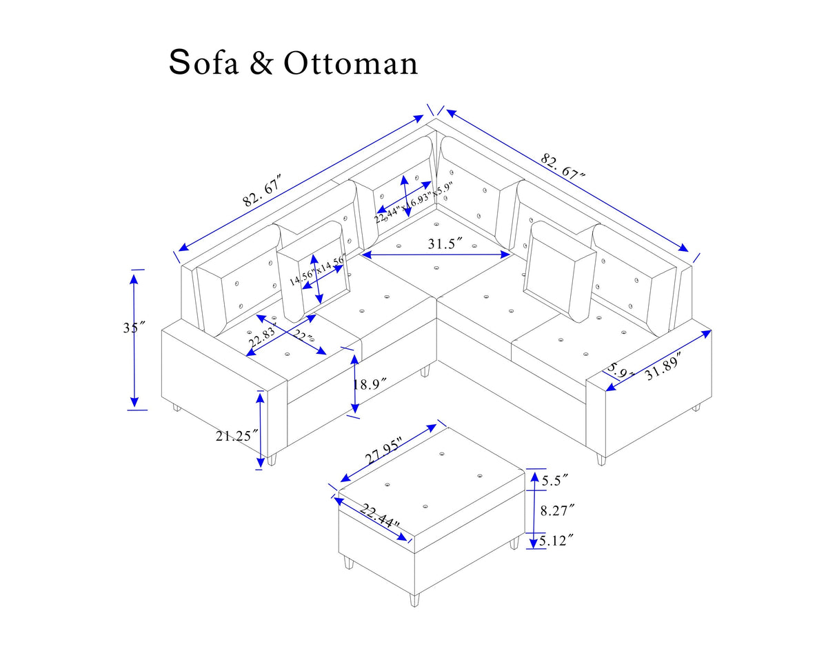 6-Piece Upholstered Sectional Sofa Grey