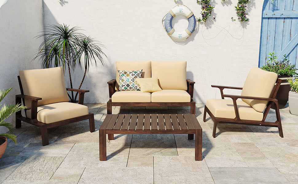 4-Piece Outdoor Sofa Set with Cushions and Coffee Table