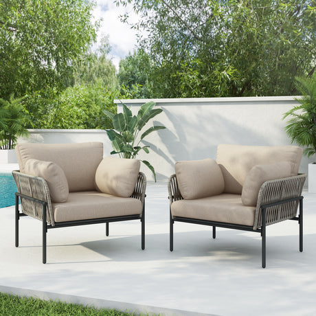 Set-of-2-Iron-Lounging-Chairs-with-Rope-Weave-Design-and-Beige-Plush-Cushions-Outdoor-Chairs