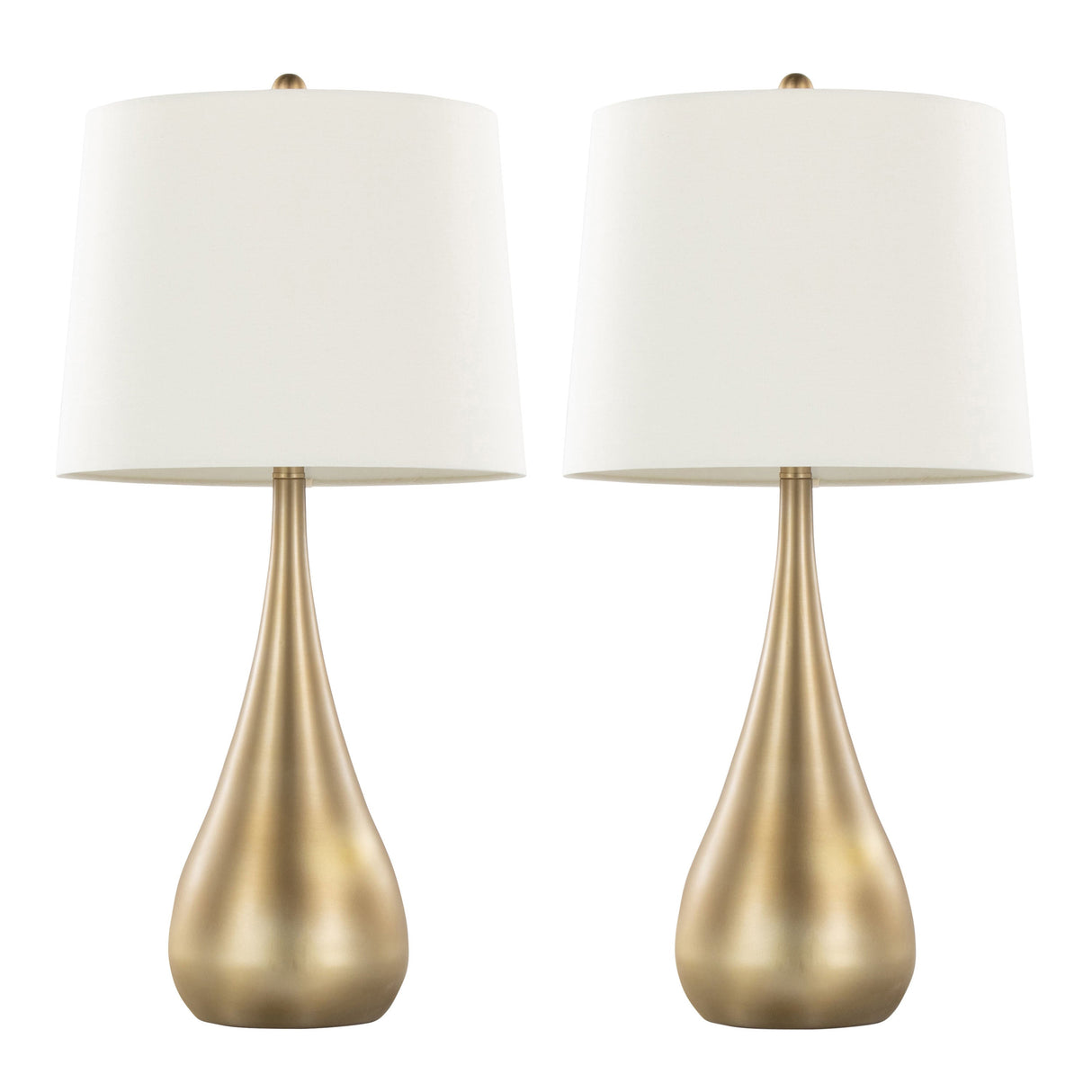 Pebble 29" Contemporary Metal Table Lamp Set in Gold with White Linen Shade - Set of 2
