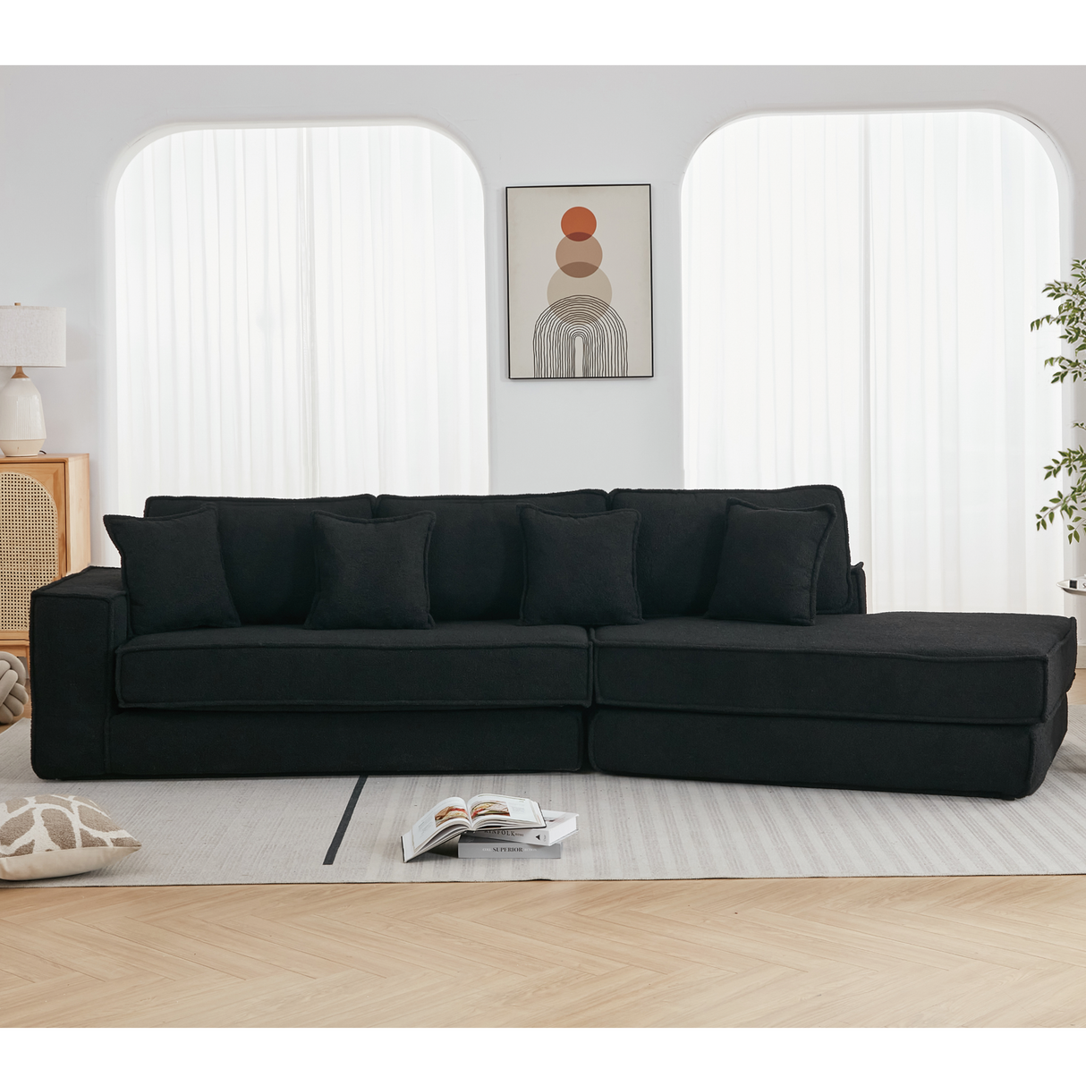 Folding Convertible Out Sleeper Sofa Bed 3-Seat Black