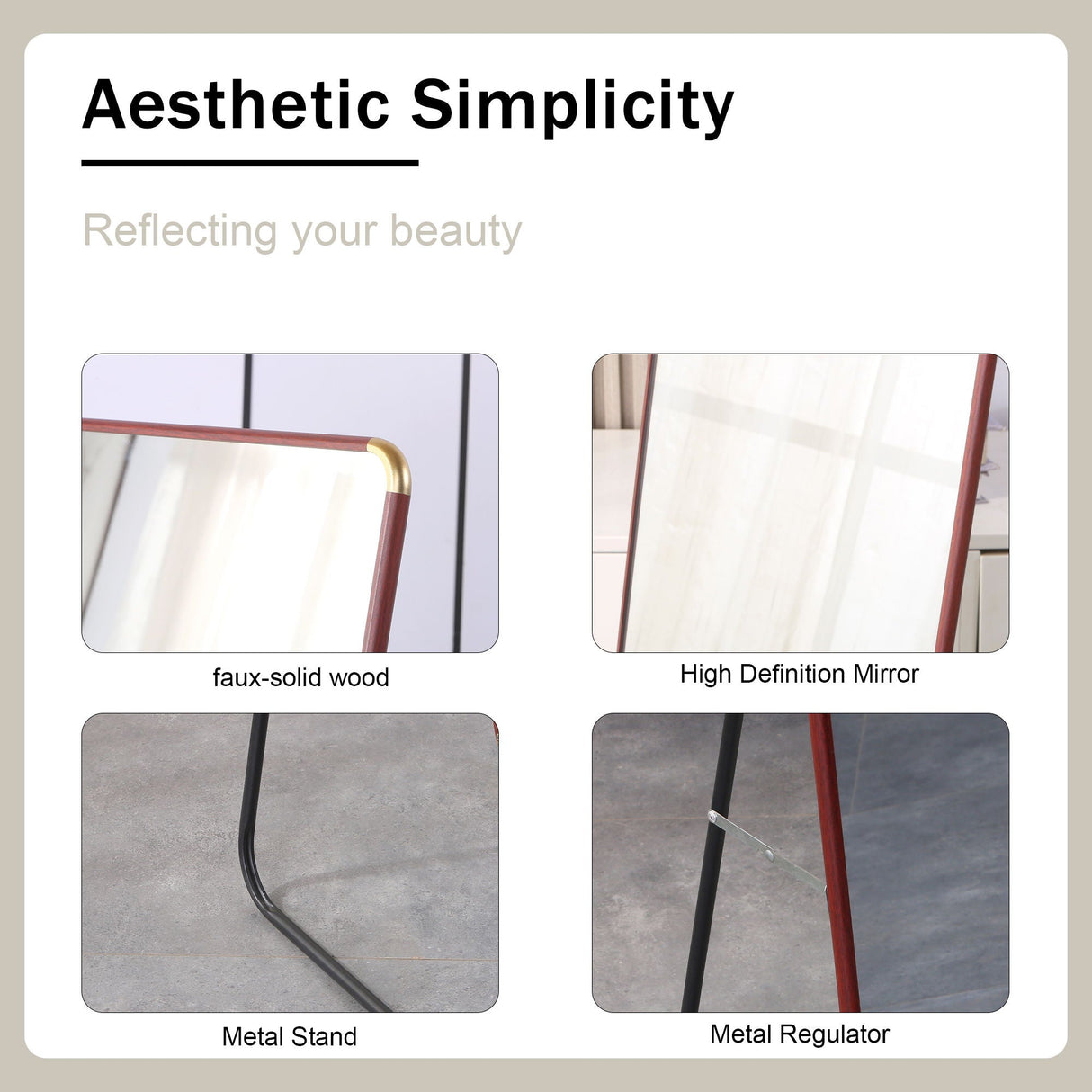 4Th Generation Floor Standing Full Length Mirror Wall Mounted Glass - Transparent