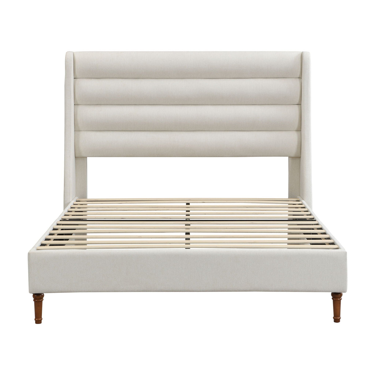 Modern Upholstered Platform Bed With Wave Shaped Headboard