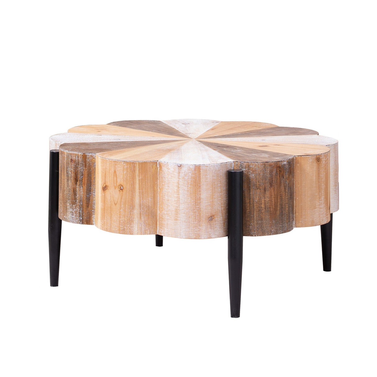 Rustic Manufactured Wood Flower - Shaped Coffee Table with Metal Legs, 31.7' Diameter Vintage Distressed Center Table for Living Room