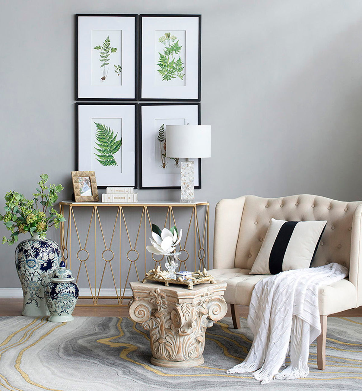 Botanical And Fern Wall Art, Wall Decor For Living Room Dining Room Entryway (Set of 4) - White / Black
