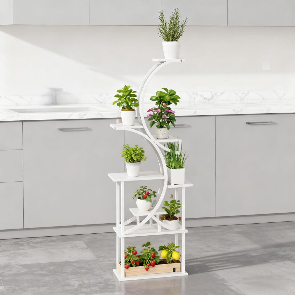 White S-Shaped Plant Stand, 8 Tier Plant Shelf
