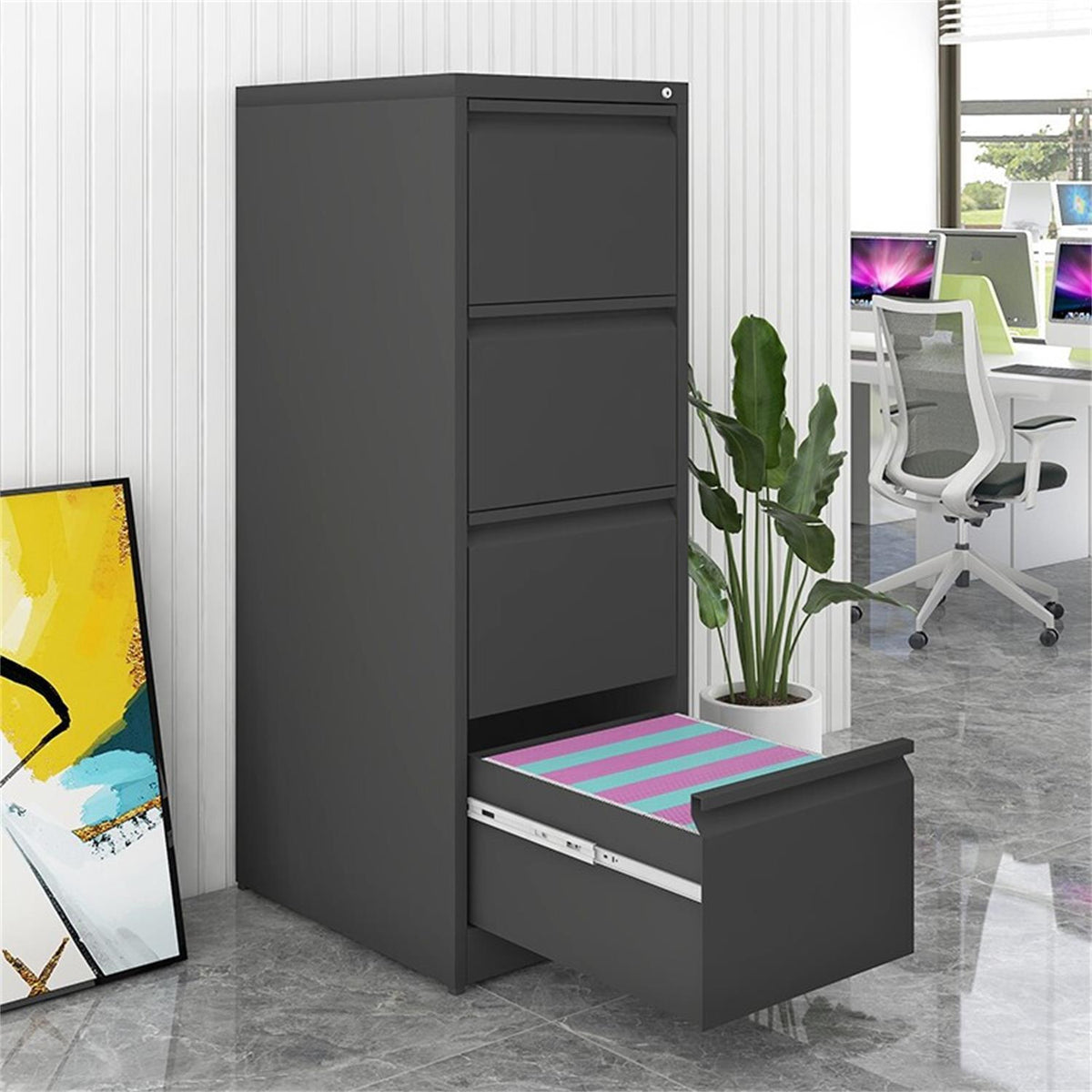 Durable Metal 3 Drawer File Cabinet With Lock For Office Storage