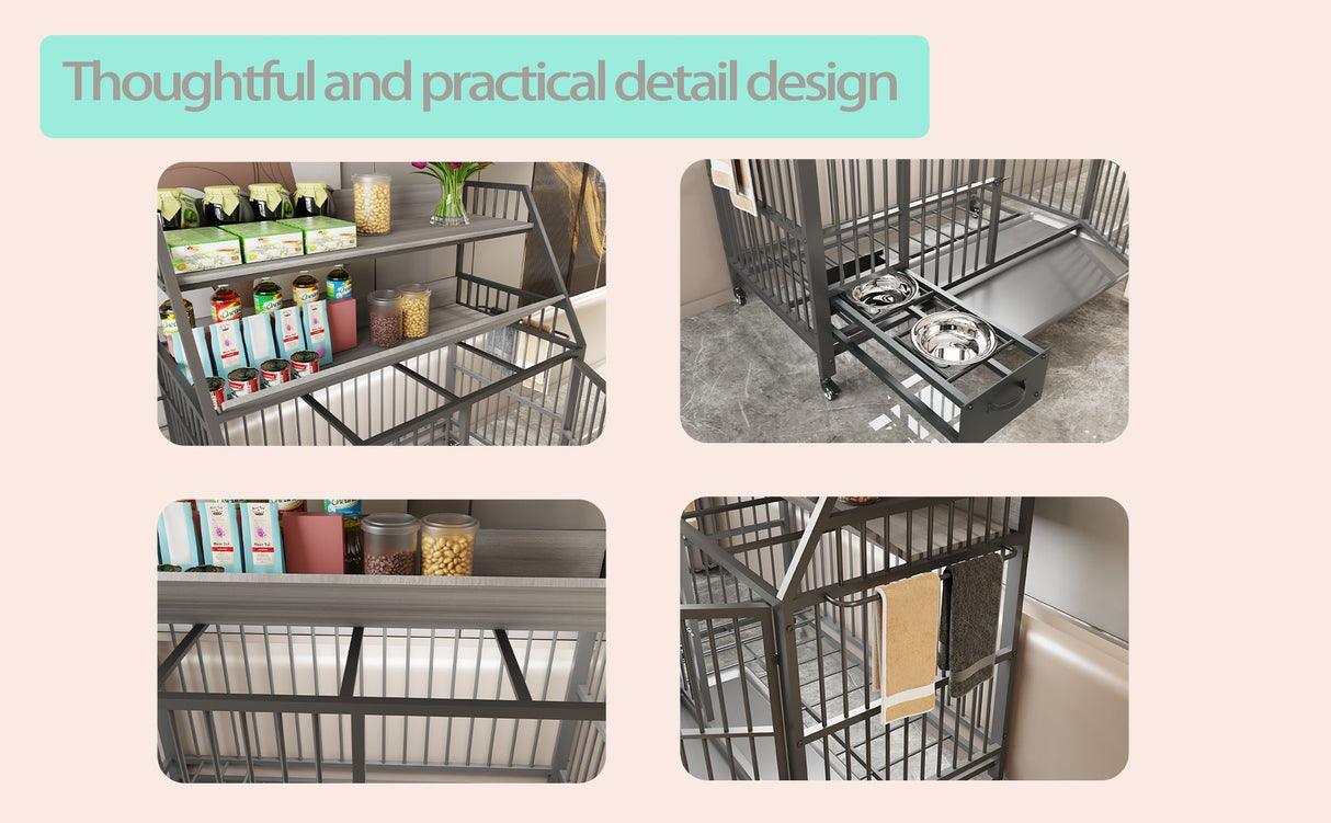 Large Pet Cage with Storage Rack and Stainless Steel Basins