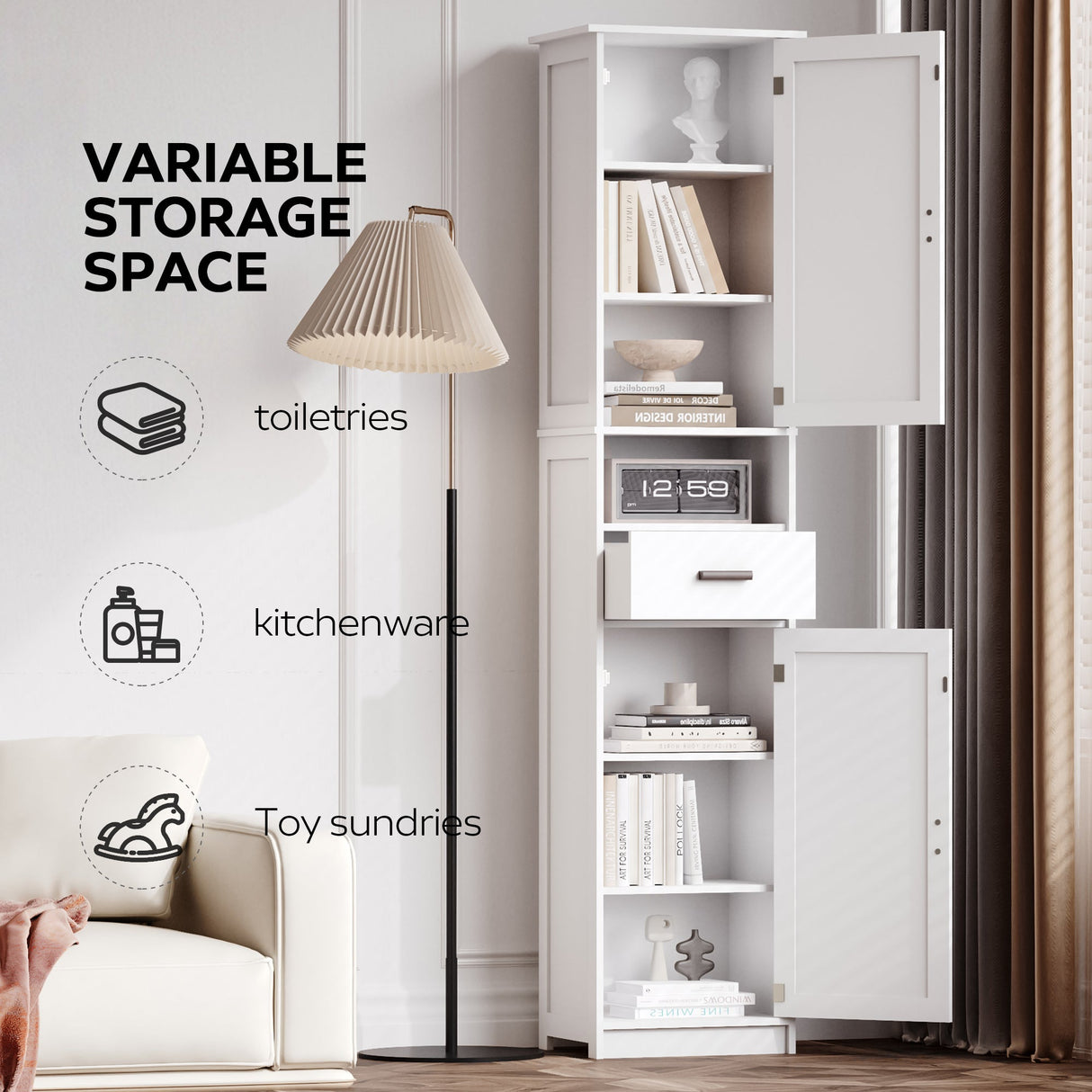 69" H Tall Bathroom Storage Cabinet with 2 Barn Doors and 1 Drawer