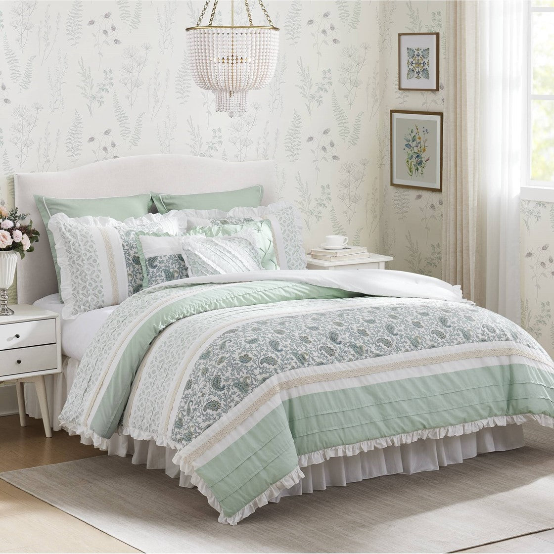 9 Piece Cotton Percale Comforter Set Aqua