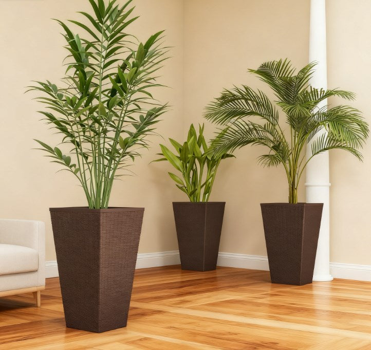 Outdoor Flower Plant Pots - Set of 3 Tall Planters with Drainage Hole