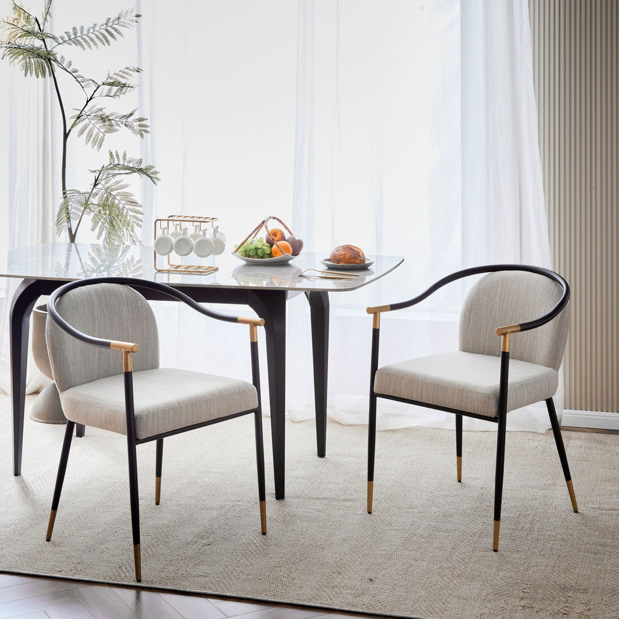 Modern Upholstered Dining Chair Set of 2 - Beige / Black