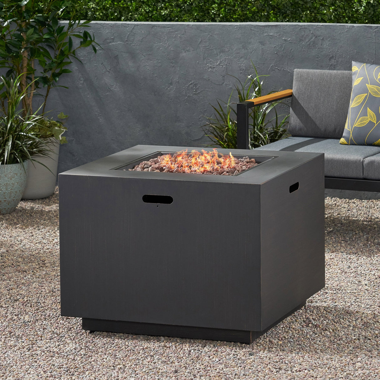 33" Outdoor Iron Square Propane Fire Pit - Brushed Brown
