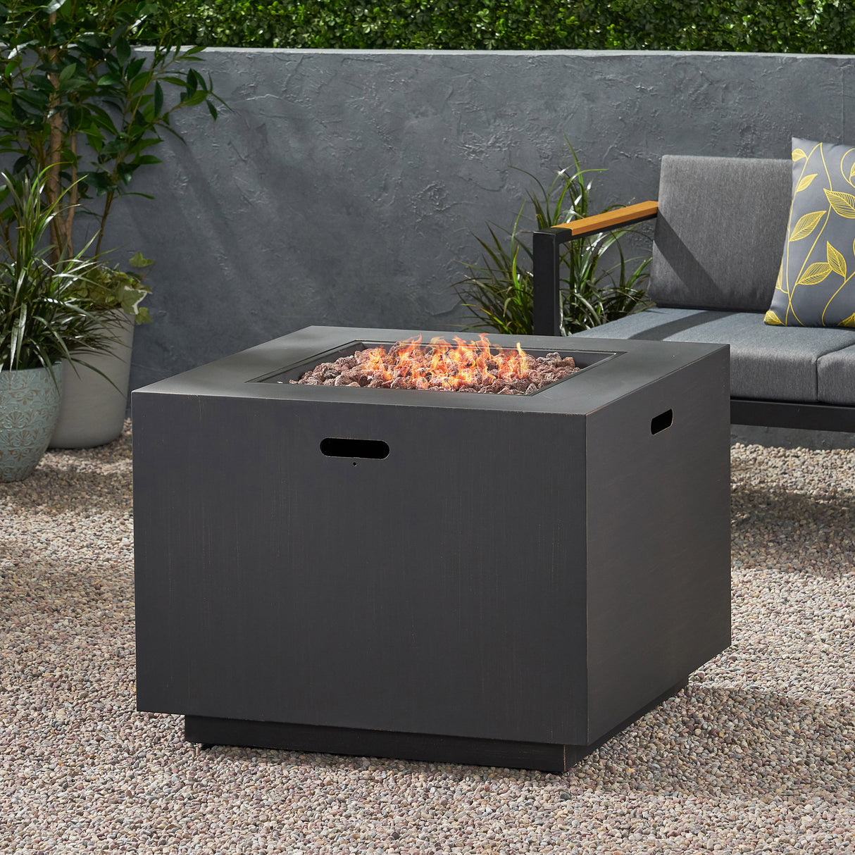 33'-Outdoor-Iron-Square-Propane-Fire-Pit,-Tank-Inside,-Brushed-Brown-50,000-BTU-Fire-Pits