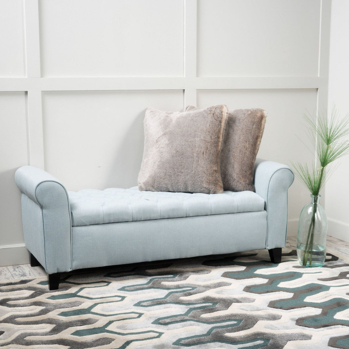 Hayes - Contemporary Armed Storage Bench With Rolled Arms And Button Tufting