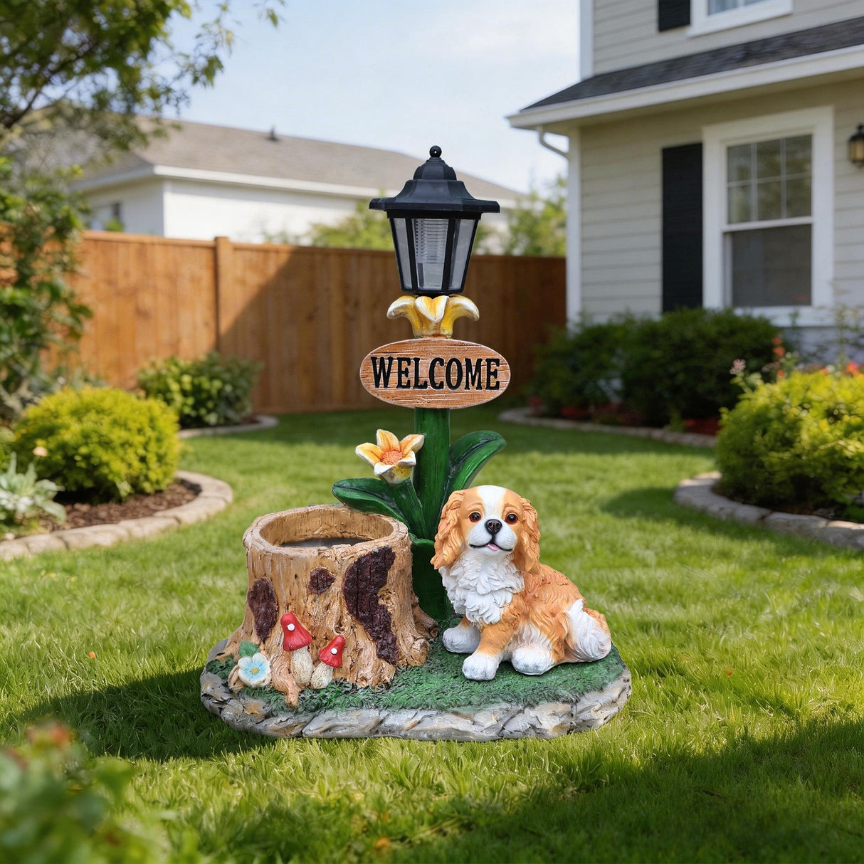 Sitting Dog Solar Lantern Planter Statue