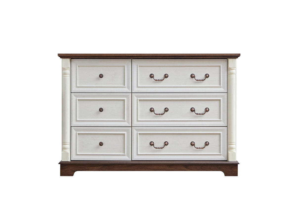 Farmhouse Style 6 Drawer Dresser Chest with Base Wooden Rustic Chest