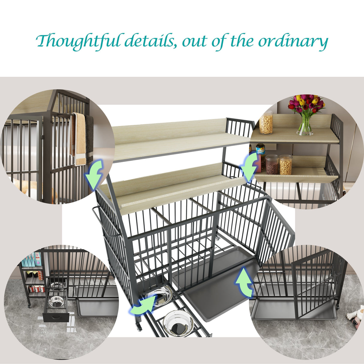 Large Pet Cage with Storage Rack Black and Beige