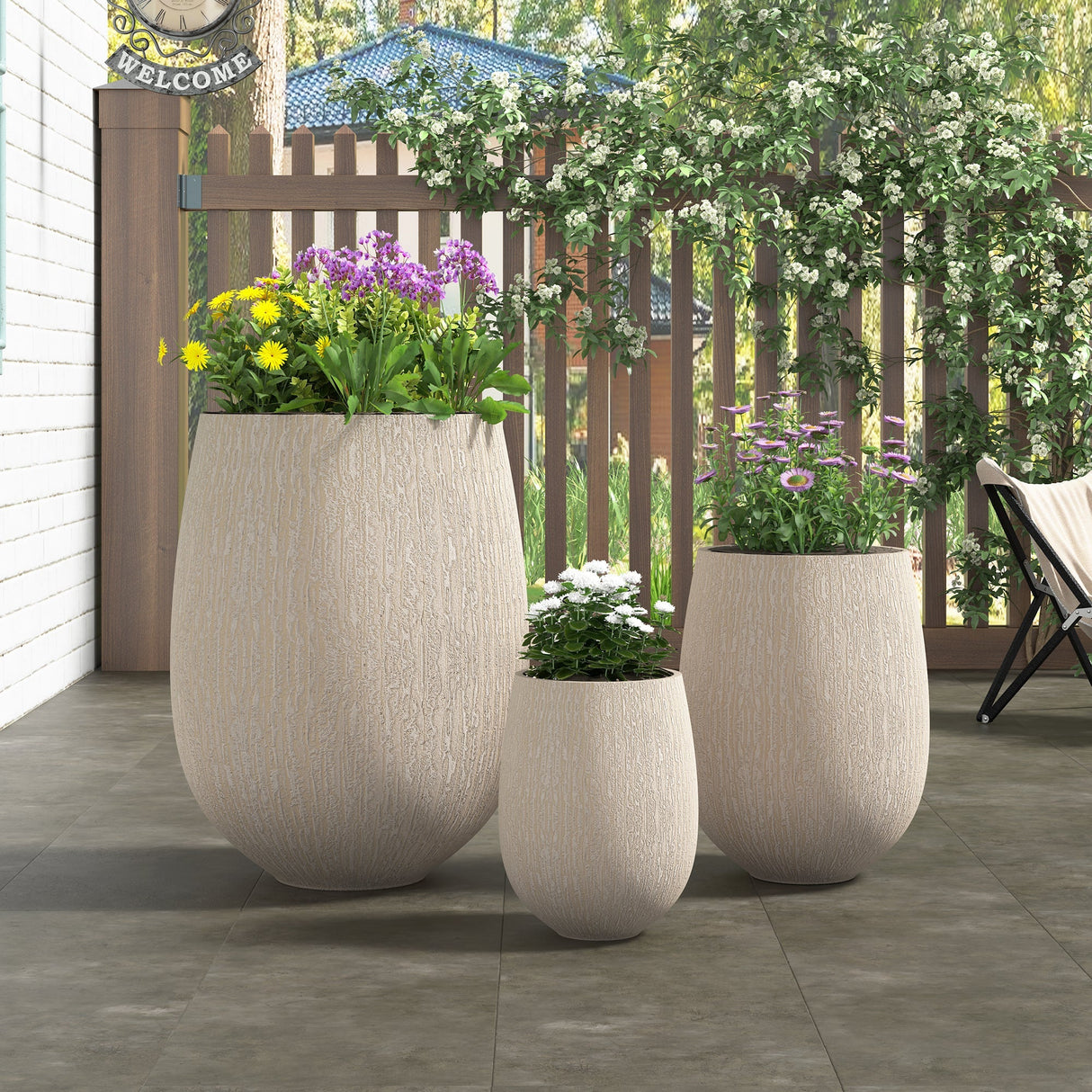 U_Style Egg-Shaped Lightweight MGO Outdoor Planter Set of 3