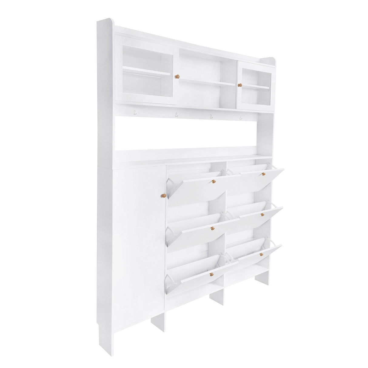 On Trend Multifunctional Tipping Bucket Shoe Cabinet With Storage Shelf & 6 Flip Drawers
