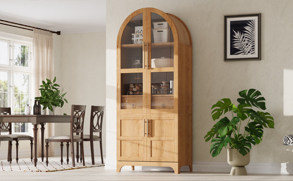 K&K 71' Tall Arched Kitchen Pantry Cabinet with Adjustable Shelves