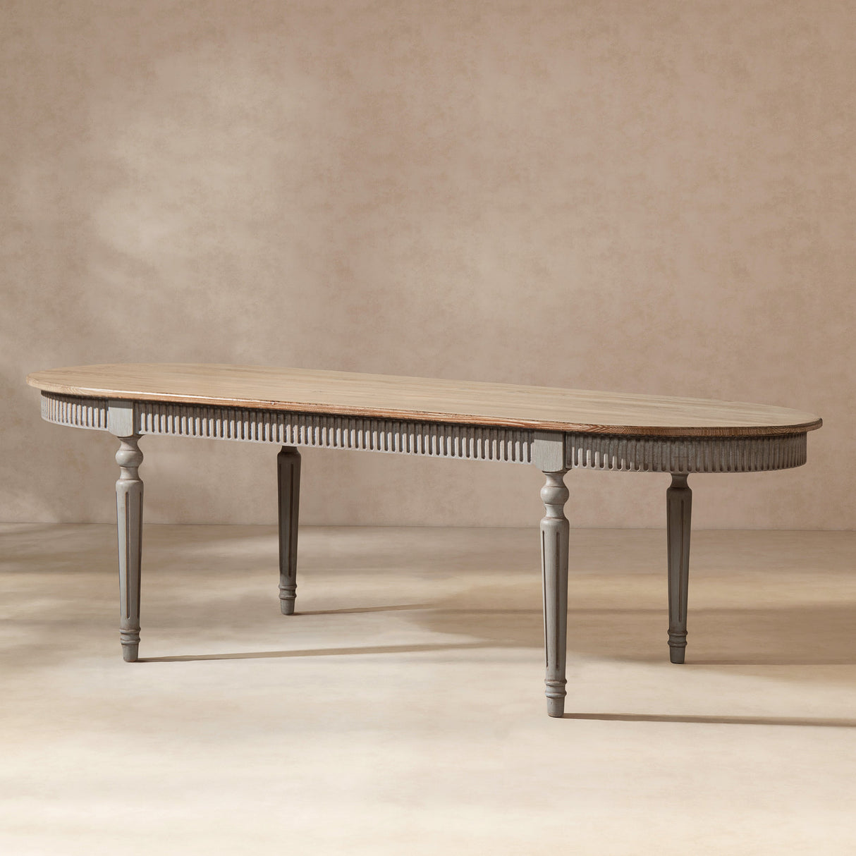 Colette 94' Reclaimed Wood Oval Dining Table, Antique Natural Brown & Antique Blue-Grey Reclaimed Pine Wood