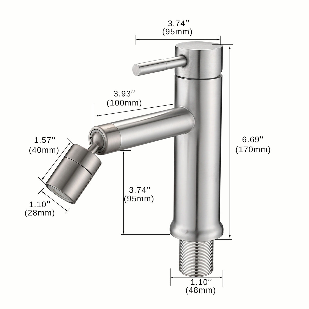 2 Mode Bathroom Faucet With 360 Degree Rotating Aerator For Sink