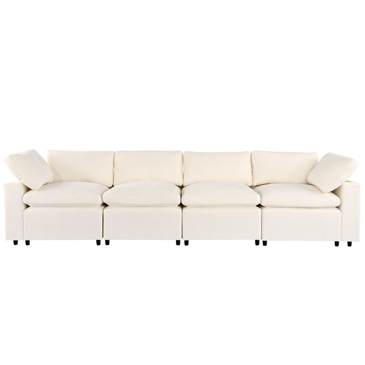 U-style Upholstered Modular Sofa With Storage Space and USB Charge Ports