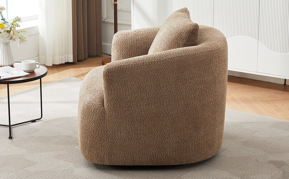 Chenille Upholstered 360° Swivel Chair with Throw Pillow, Dark Brown