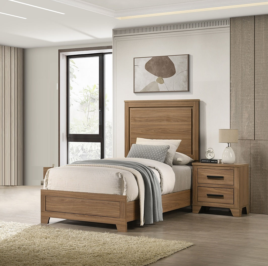 Walnut Chestnut 3pc Twin Size Bedroom Set with Nightstands