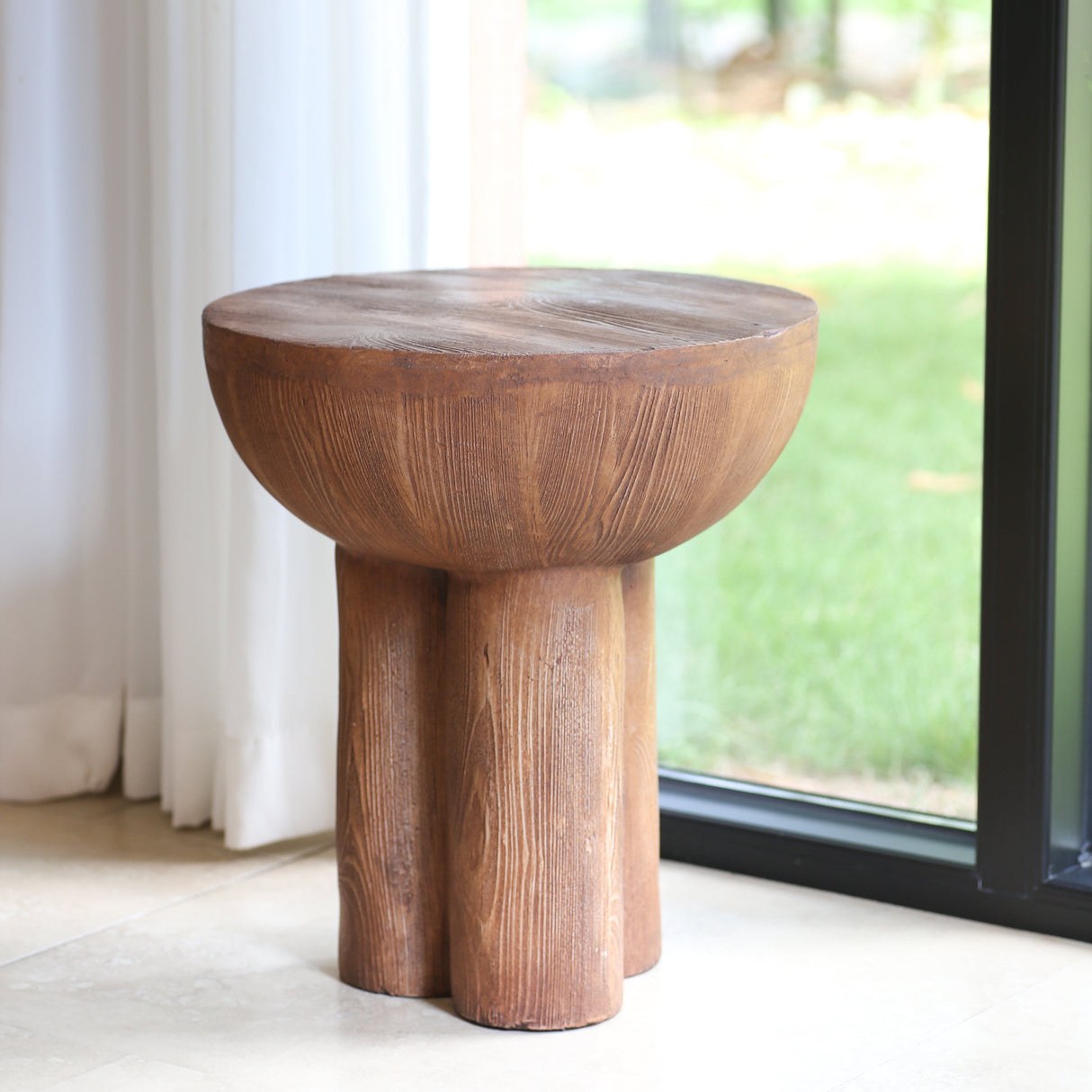 Iris Outdoor Patio Three-Legged Wood-Grain Side Table