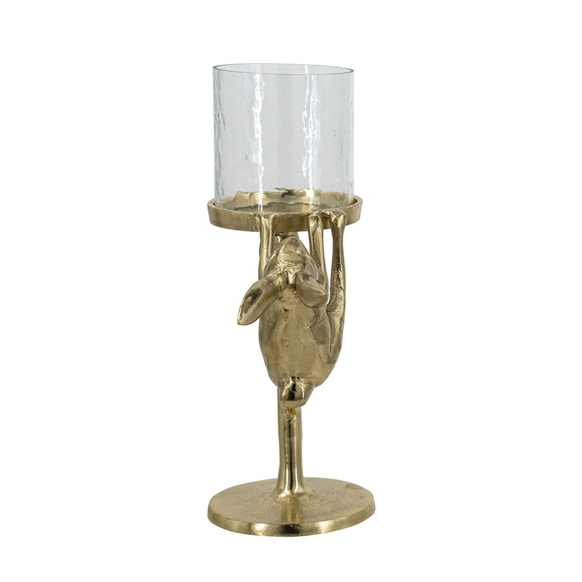 Gold Rabbit Pillar Candle Holder with Clear Glass Hurricane Shade