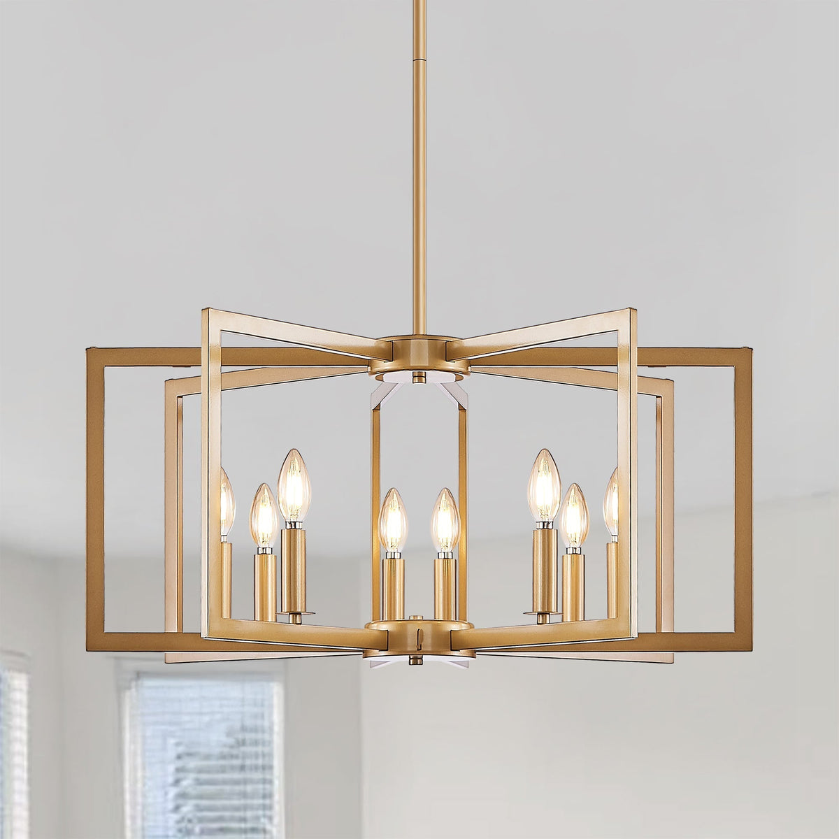 27" Modern Golden Geometric 8-Light Chandelier