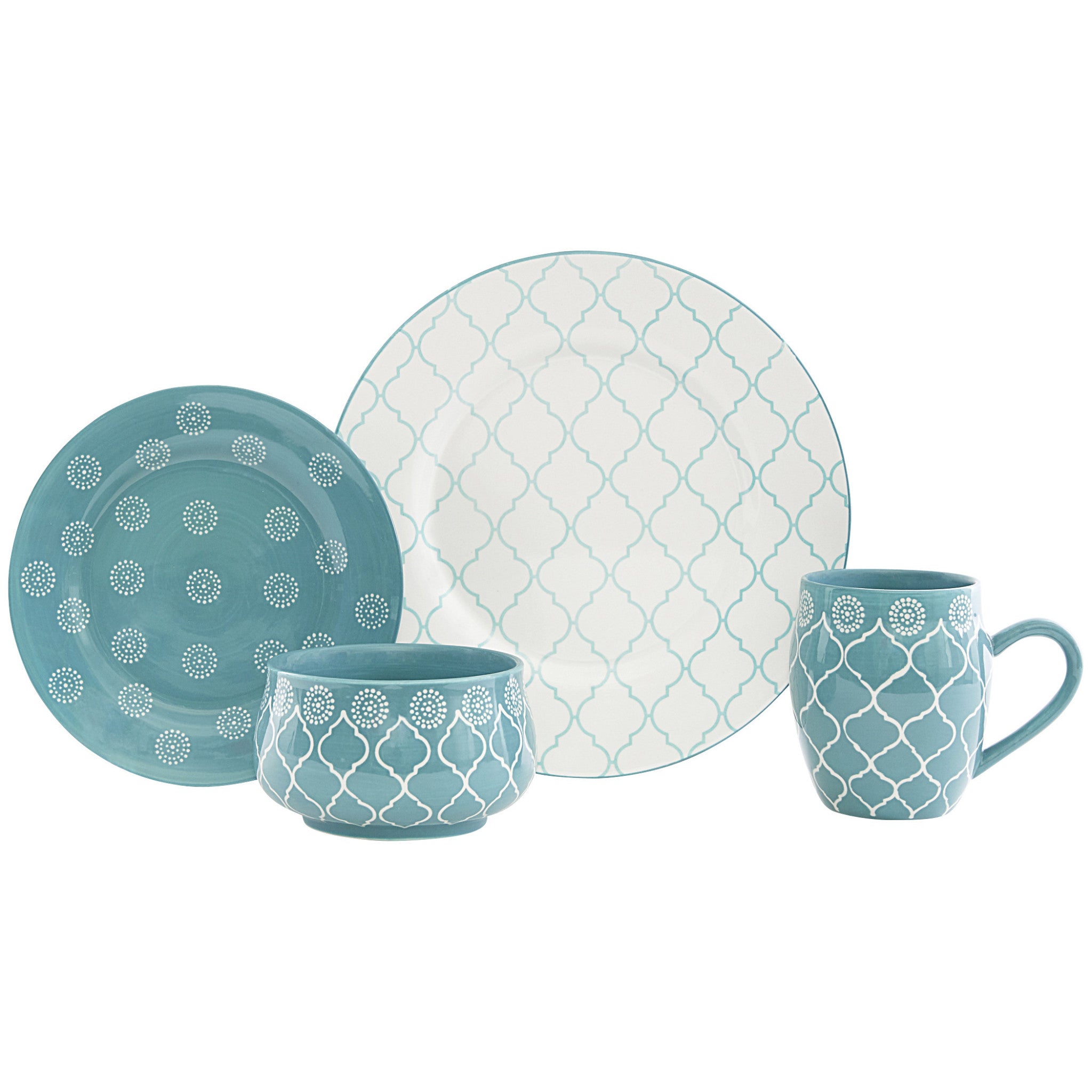 Turquoise-Sixteen-Piece-Round-Trellis-Ceramic-Service-For-Four-Dinnerware-Set-Dinnerware-Sets