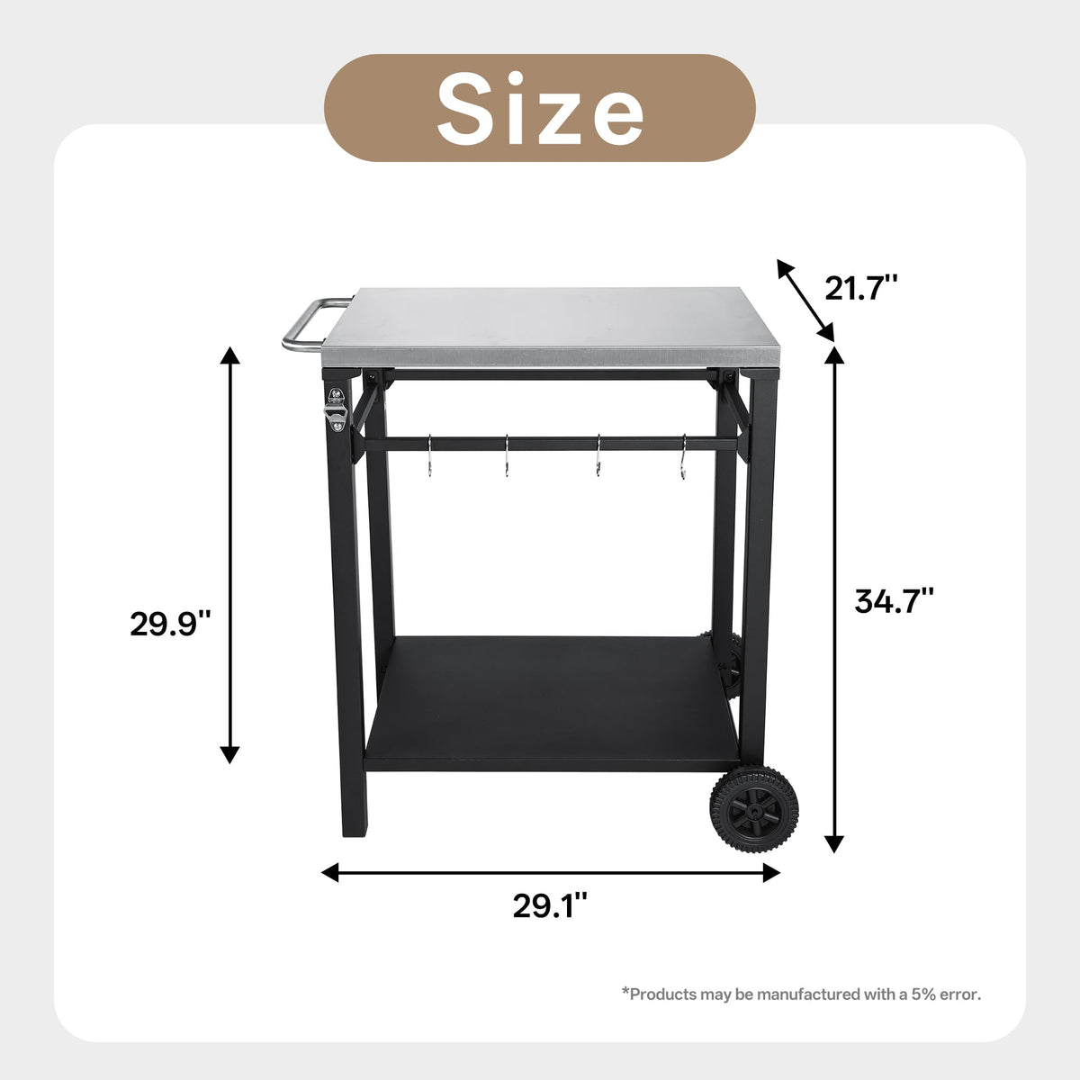 2-Tier Outdoor Grill Cart with Stainless Steel Top - Black